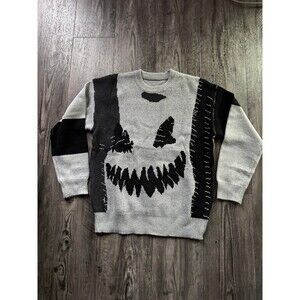 Halloween Spooky Face Pumpkin Face Sweater Black & Grey - Women’s Large New